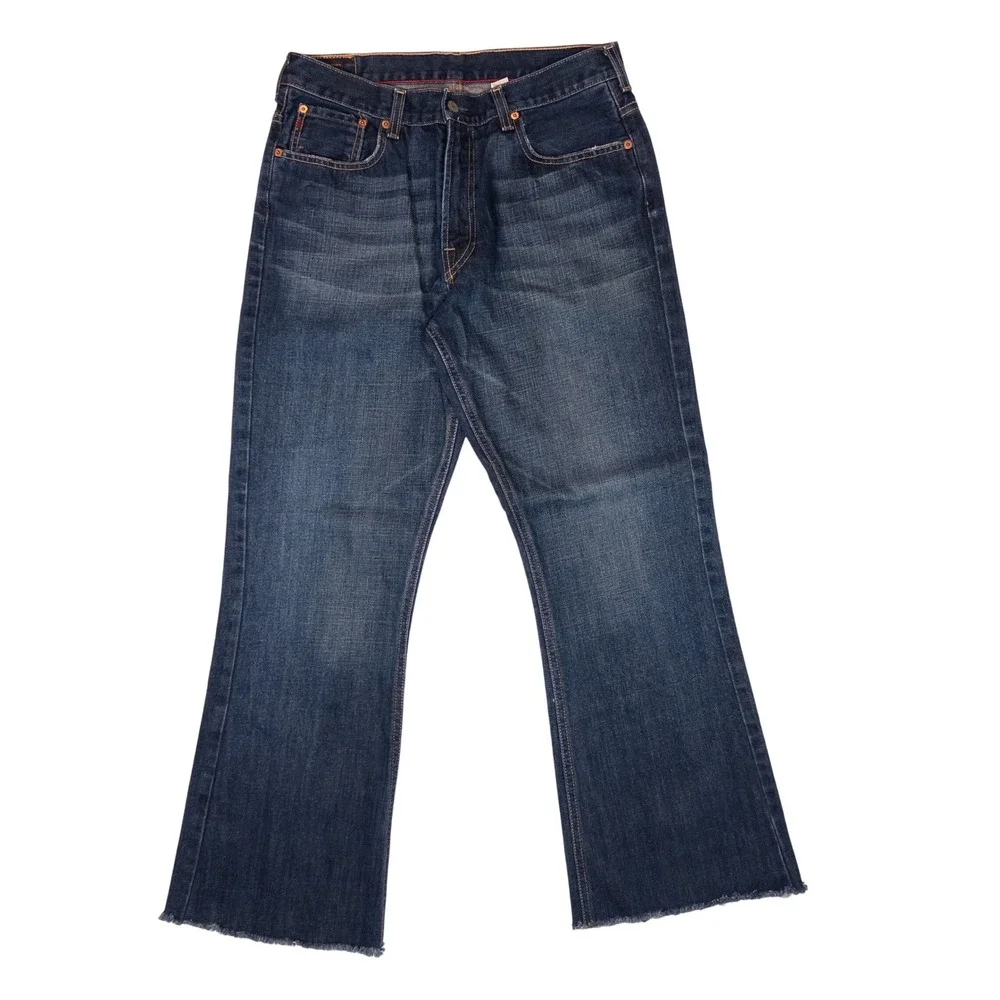 Abercrombie & Fitch Flare Jeans Mens 32x32 Dark Wash Blue Good Raw Hem 432-50